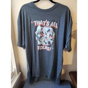 Looney Tunes Warner Bros Graphic Tee 2XB Gray "That's All Folks!" Cartoon Shirt